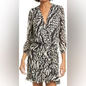 Veronica Beard Teagan Ruched Black/White Faux Wrap Silk Dress. Size 8.